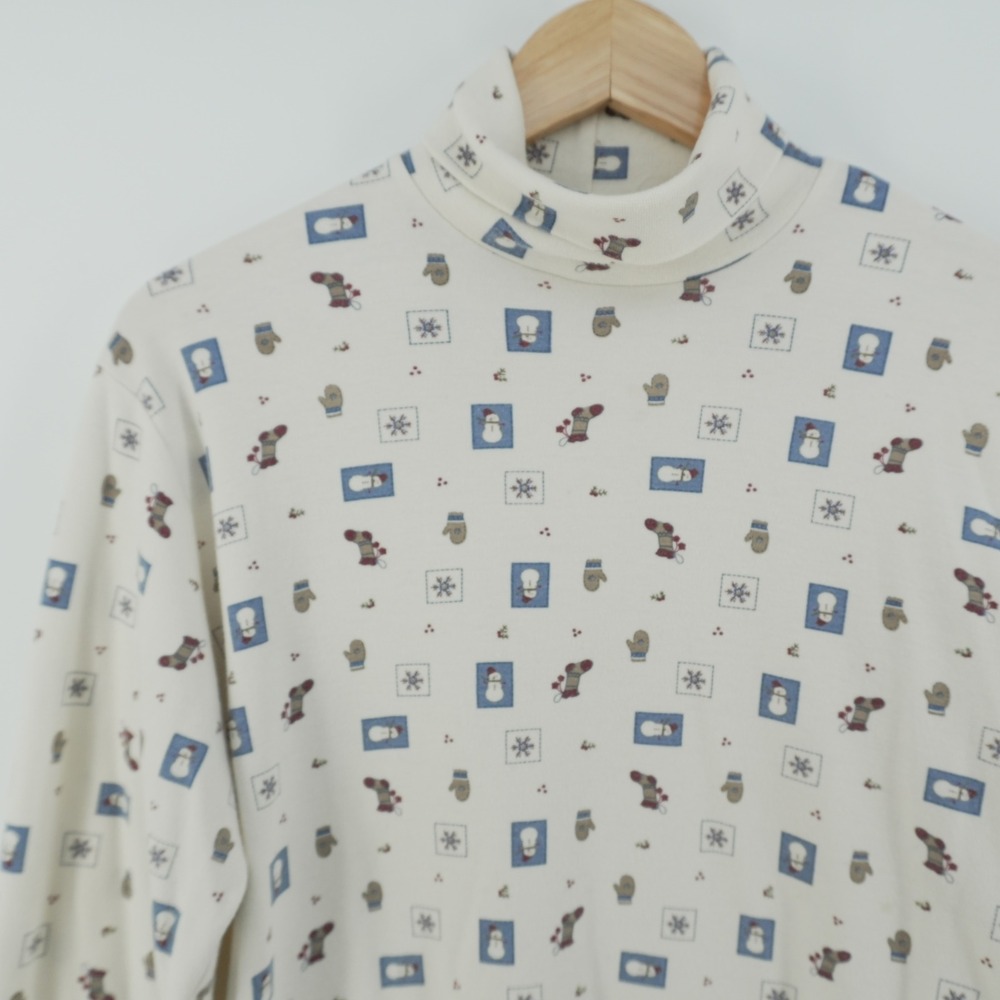 Bobbie Brooks Turtleneck Women Large Cream Winter Snowman Holiday Top